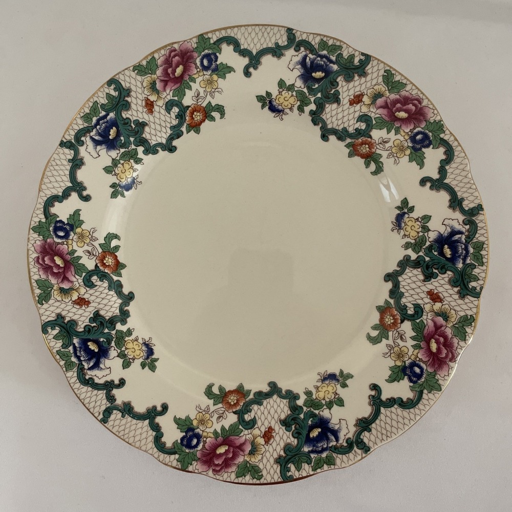 Vintage Royal Cauldon Victoria  Salad Plate England Peonies 22kt Gold Edge